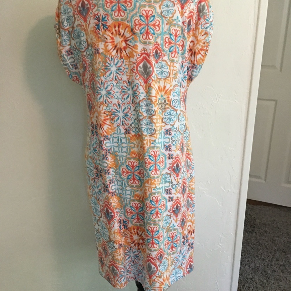 Talbots Knit Medallion Tile Shift Dress Large Petite - Picture 2 of 5
